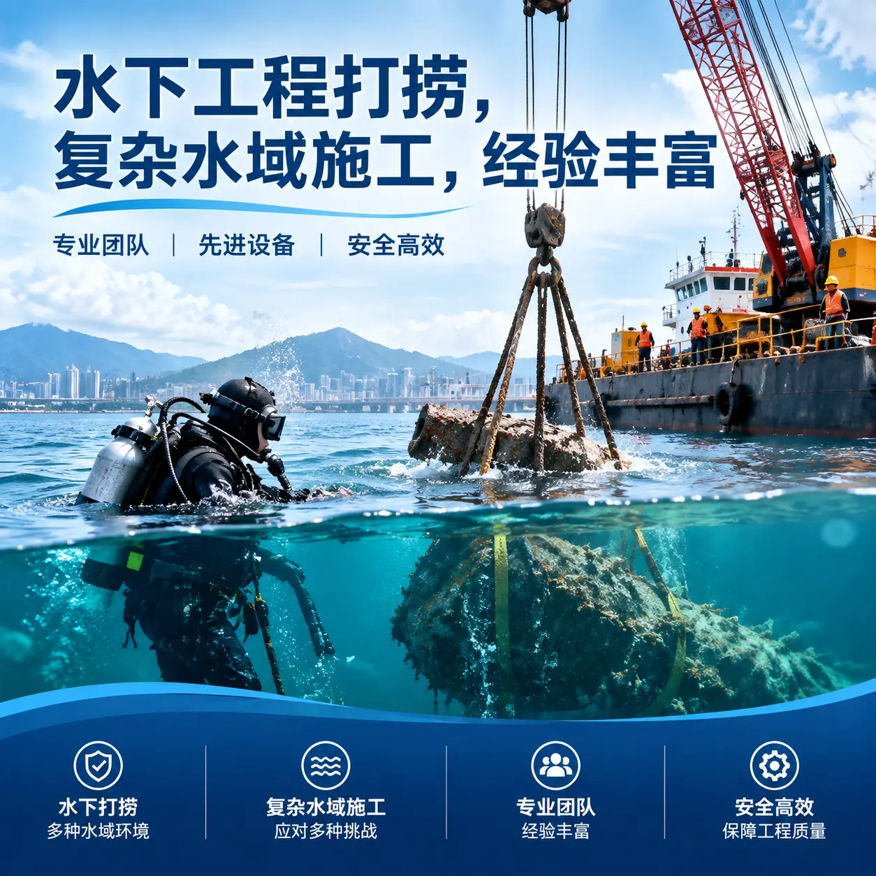 水下工程打捞，复杂水域施工，经验丰富浪卡子